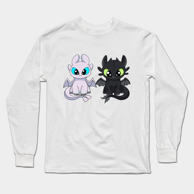 Baby dragon toothless & light furry, Httyd fanart, cartoon dragon furies, night fury Long Sleeve T-Shirt by PrimeStore